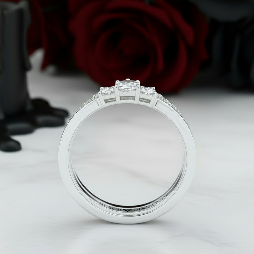 Together We Fly- Kite Shape Pear Diamond Promise Ring Set-Black Diamonds New York