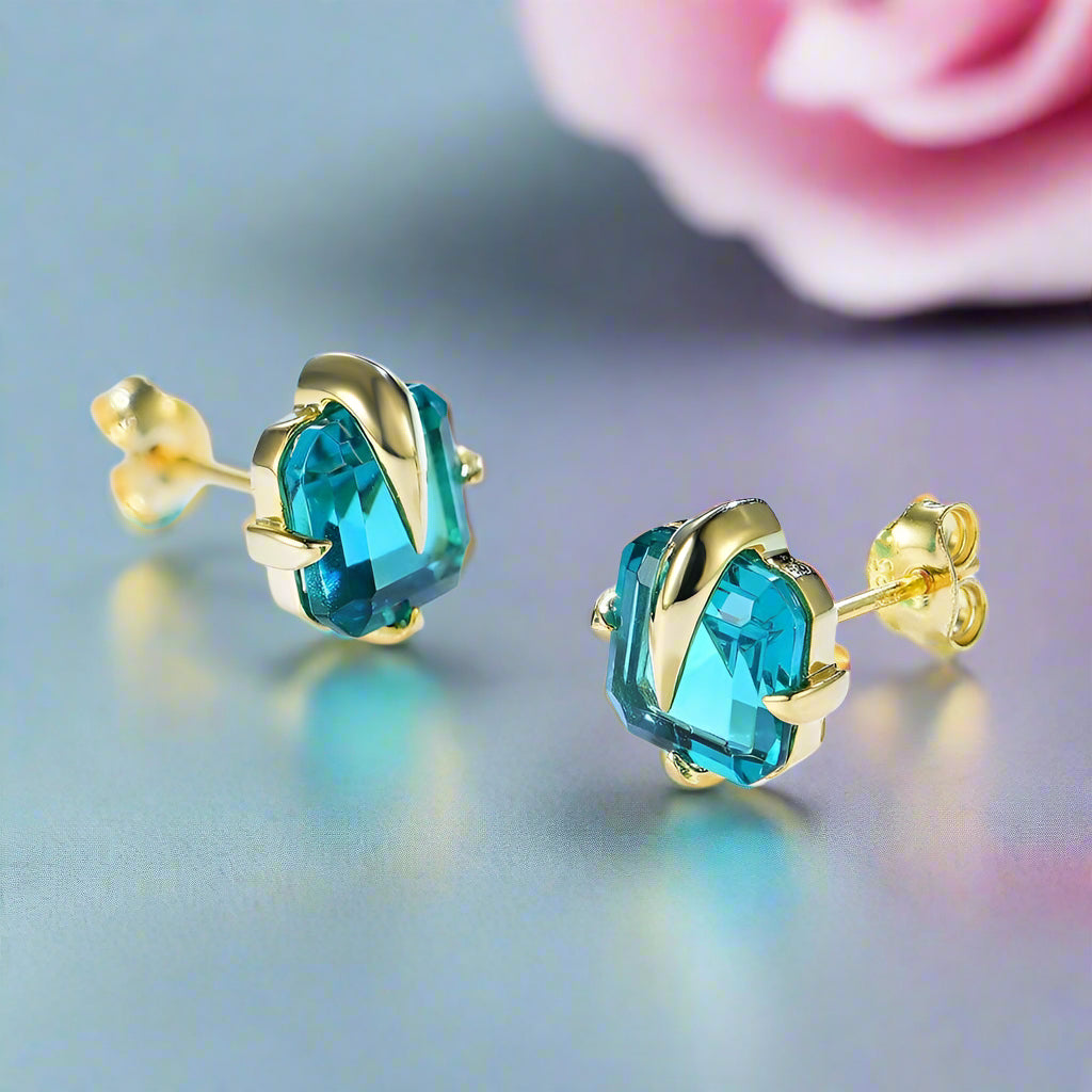 Tourmaline Emerald Gemstone Earrings-Black Diamonds New York