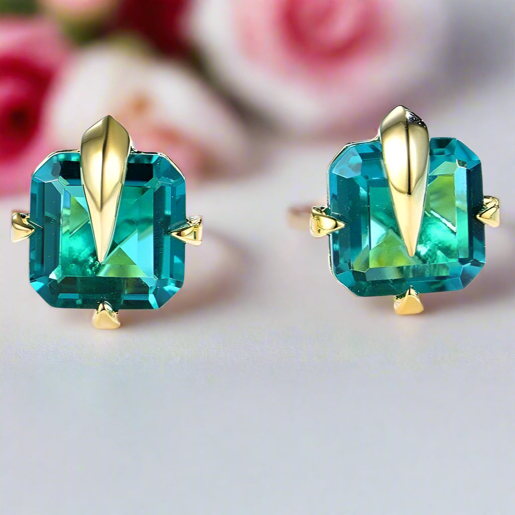 Tourmaline Emerald Gemstone Earrings-Black Diamonds New York