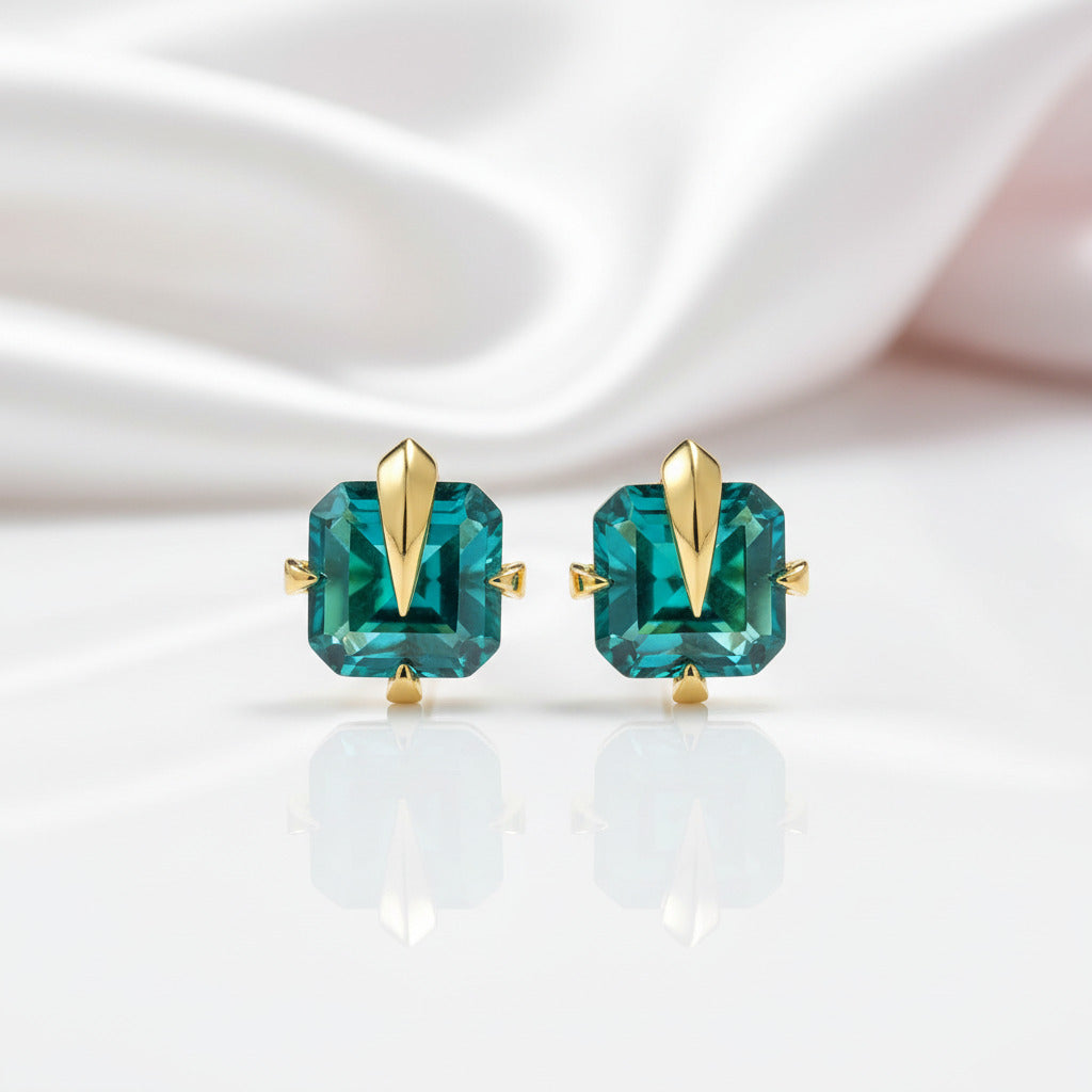 Tourmaline Emerald Gemstone Earrings-Black Diamonds New York