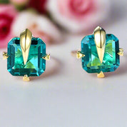 Tourmaline Emerald Gemstone Earrings-Black Diamonds New York