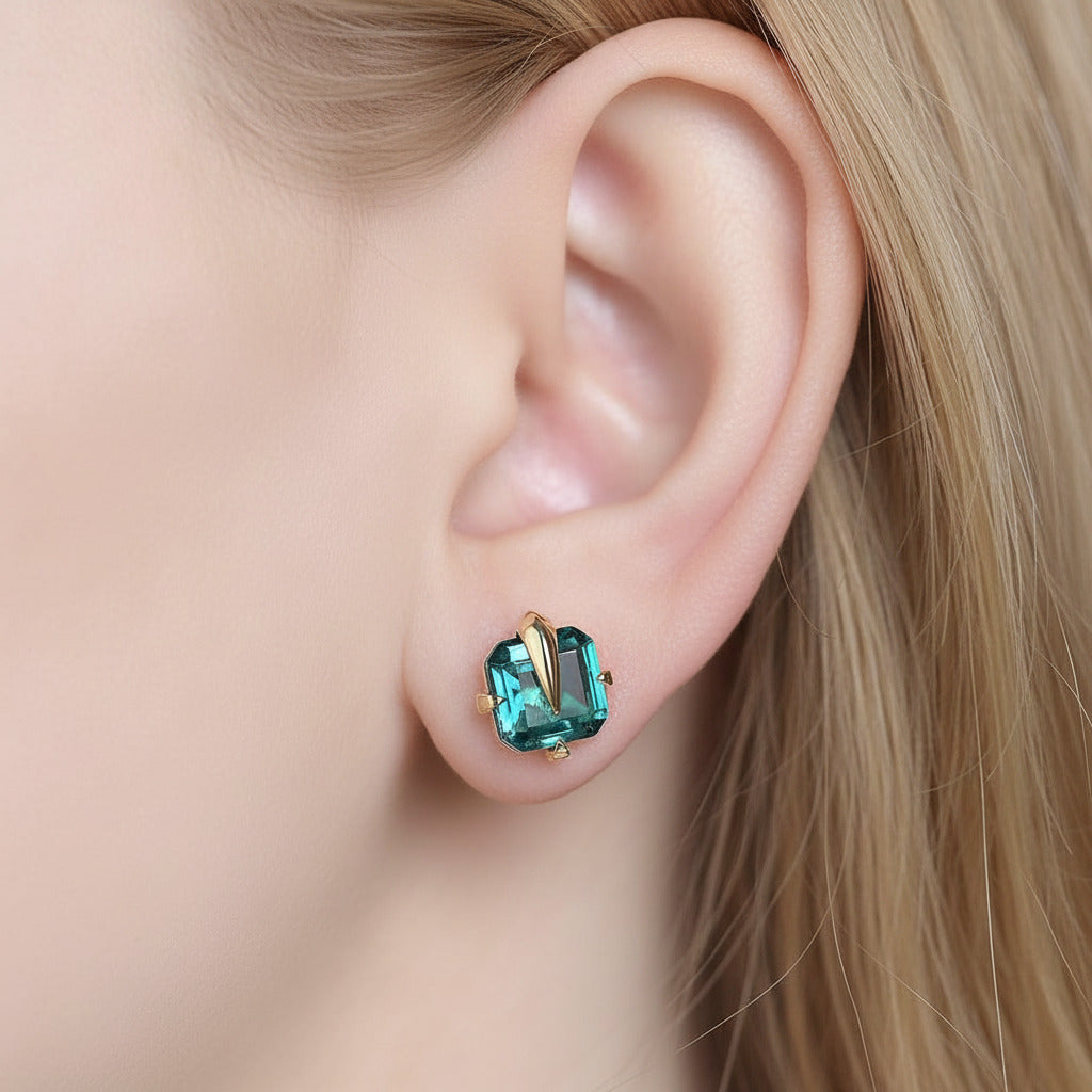 Tourmaline Emerald Gemstone Earrings-Black Diamonds New York