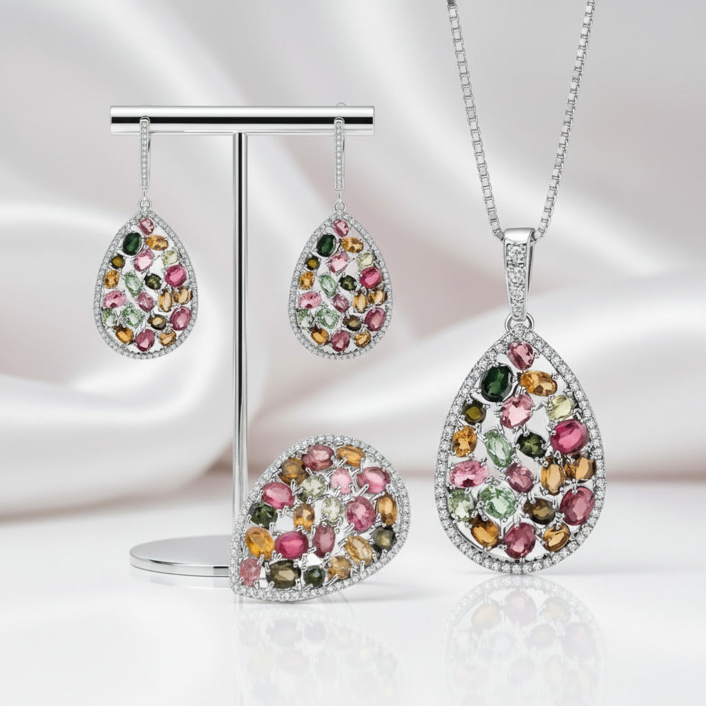 Tourmaline Jewelry Set-Black Diamonds New York