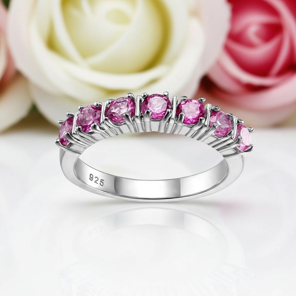 Round Tourmaline Half Eternity Stackable Ring Band-Black Diamonds New York