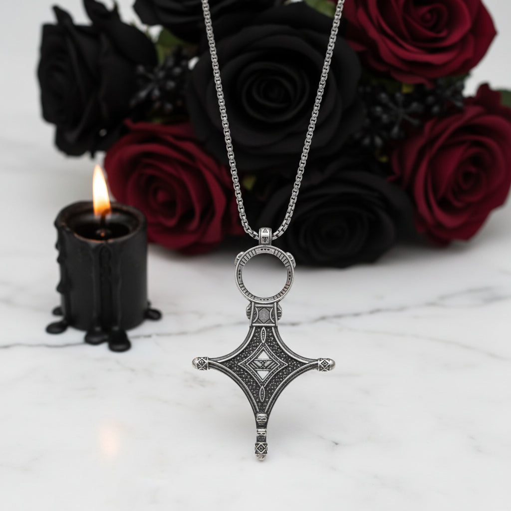 Traditional Rebel Gothic Cross Necklace-Black Diamonds New York