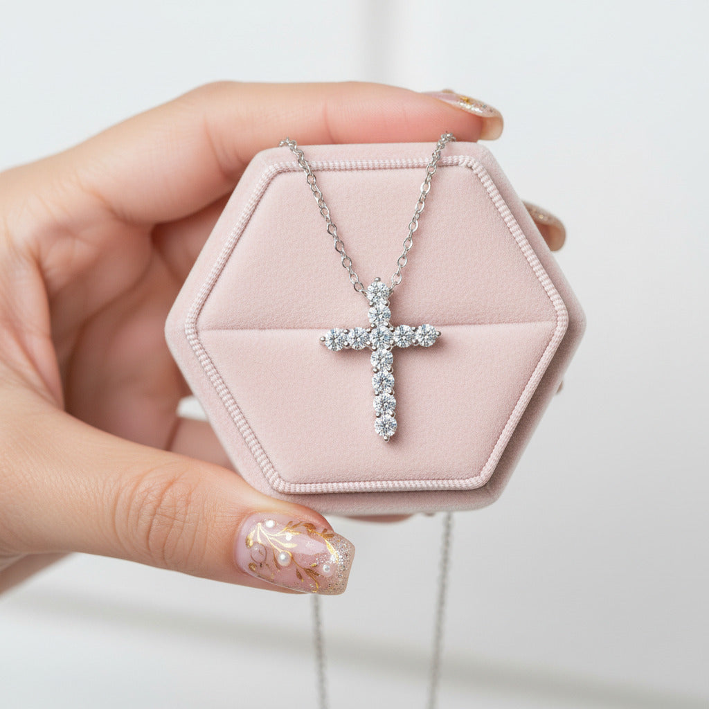 Trendy Cross Diamond Necklace-Black Diamonds New York