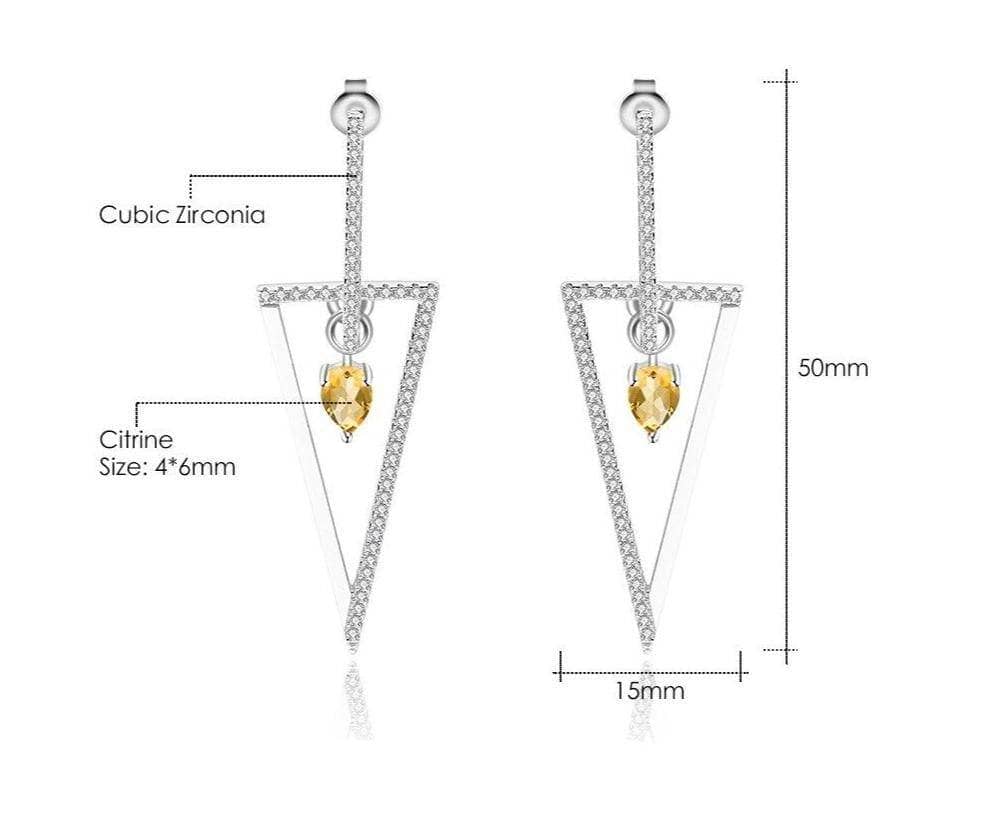 Triangle Natural Citrine Gemstone Drop Earrings-Black Diamonds New York
