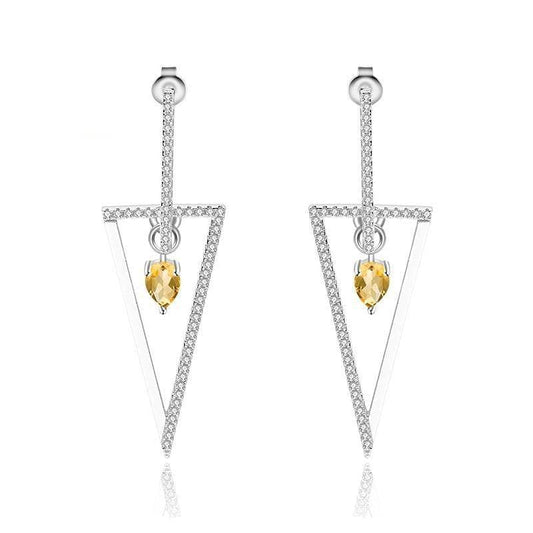 Triangle Natural Citrine Gemstone Drop Earrings - Black Diamonds New York