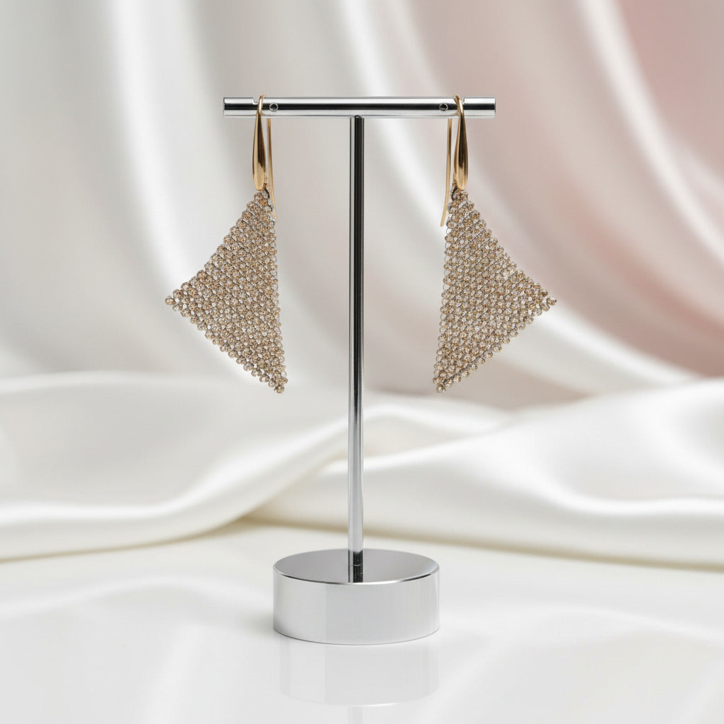Triangular Shaped Mesh Shimmering Diamond Option Earrings-Black Diamonds New York