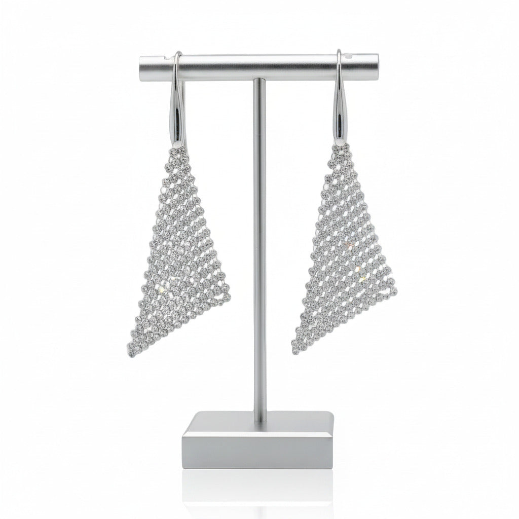 Triangular Shaped Mesh Shimmering Diamond Option Earrings-Black Diamonds New York