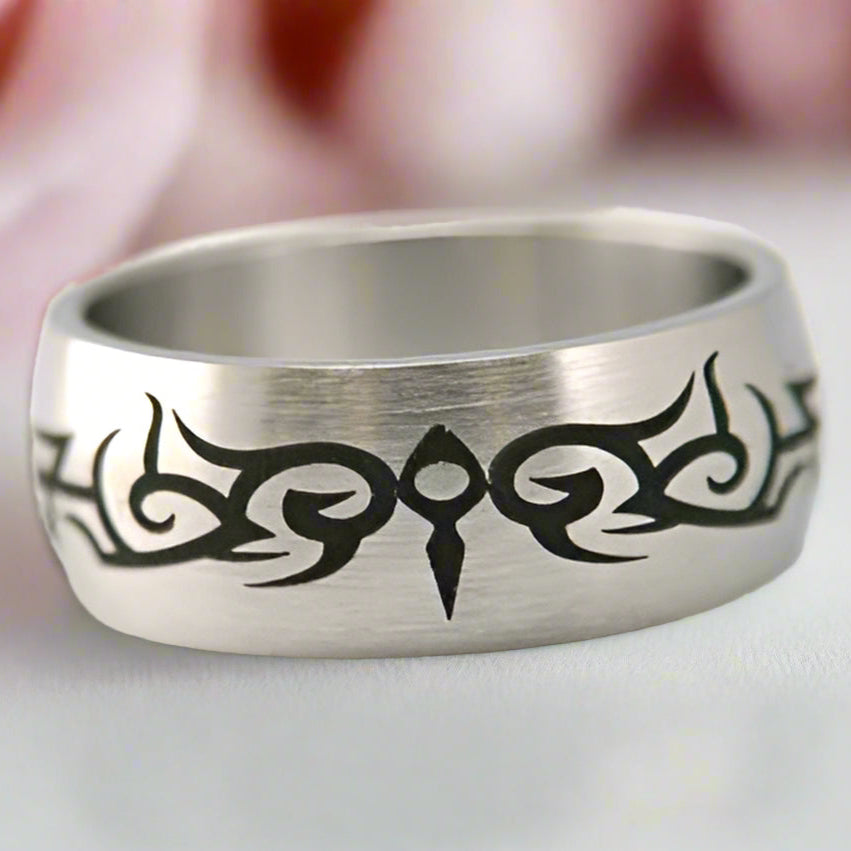 Tribal Design Gothic Men's Ring Band-Black Diamonds New York