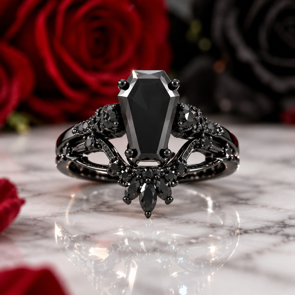 True Love Rings- 14k White Gold Limited Coffin Cut Diamond Option Rings-Black Diamonds New York