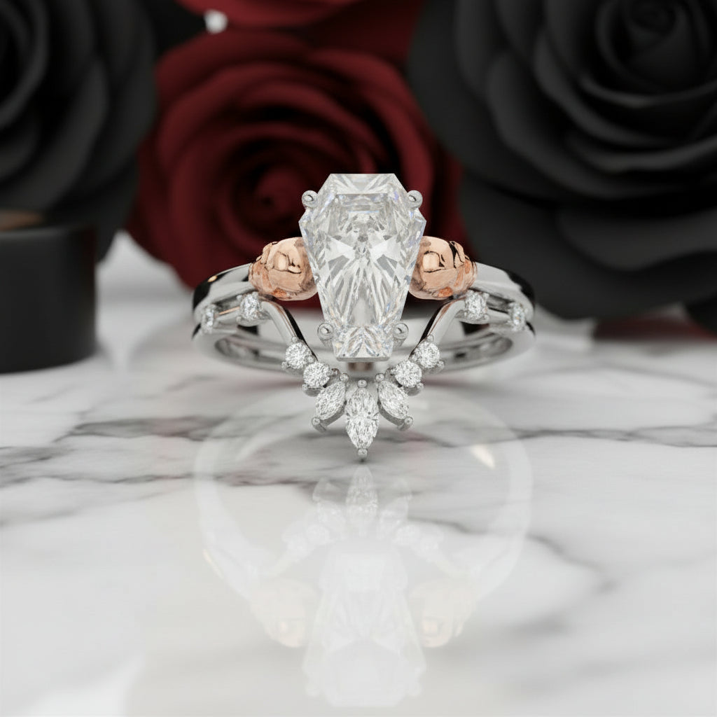 True Love Rings- 14k White Gold Limited Coffin Cut Diamond Rings-Black Diamonds New York