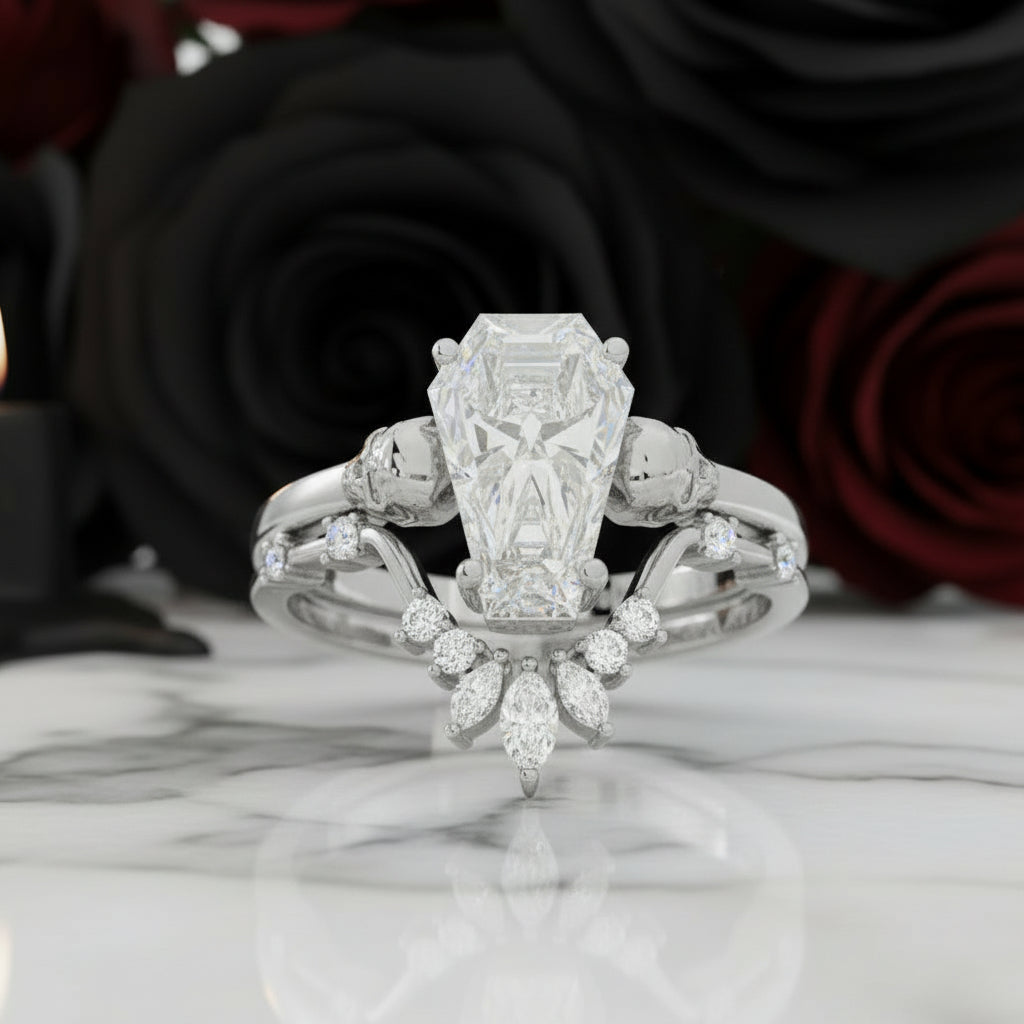 True Love Rings- 14k White Gold Limited Coffin Cut Diamond Rings-Black Diamonds New York