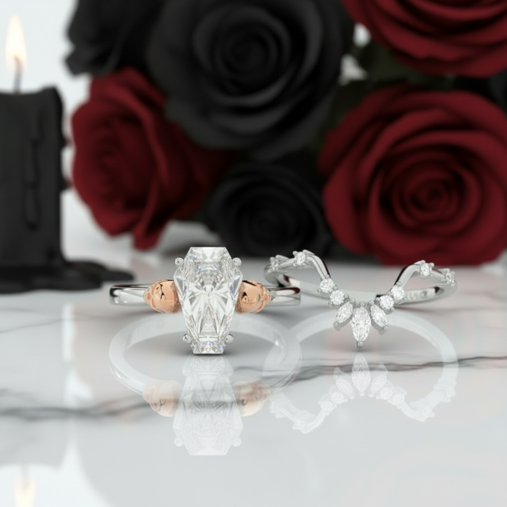 True Love Rings- 14k White Gold Limited Coffin Cut Diamond Rings-Black Diamonds New York