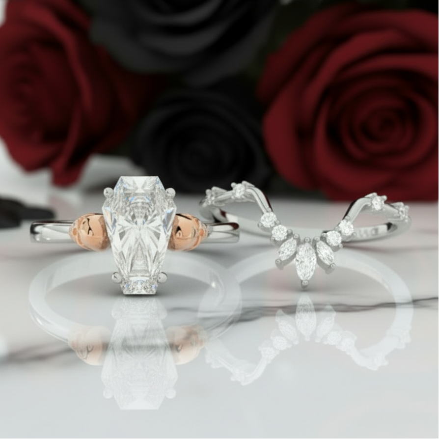 True Love Rings- 14k White Gold Limited Coffin Cut Diamond Option Rings-Black Diamonds New York