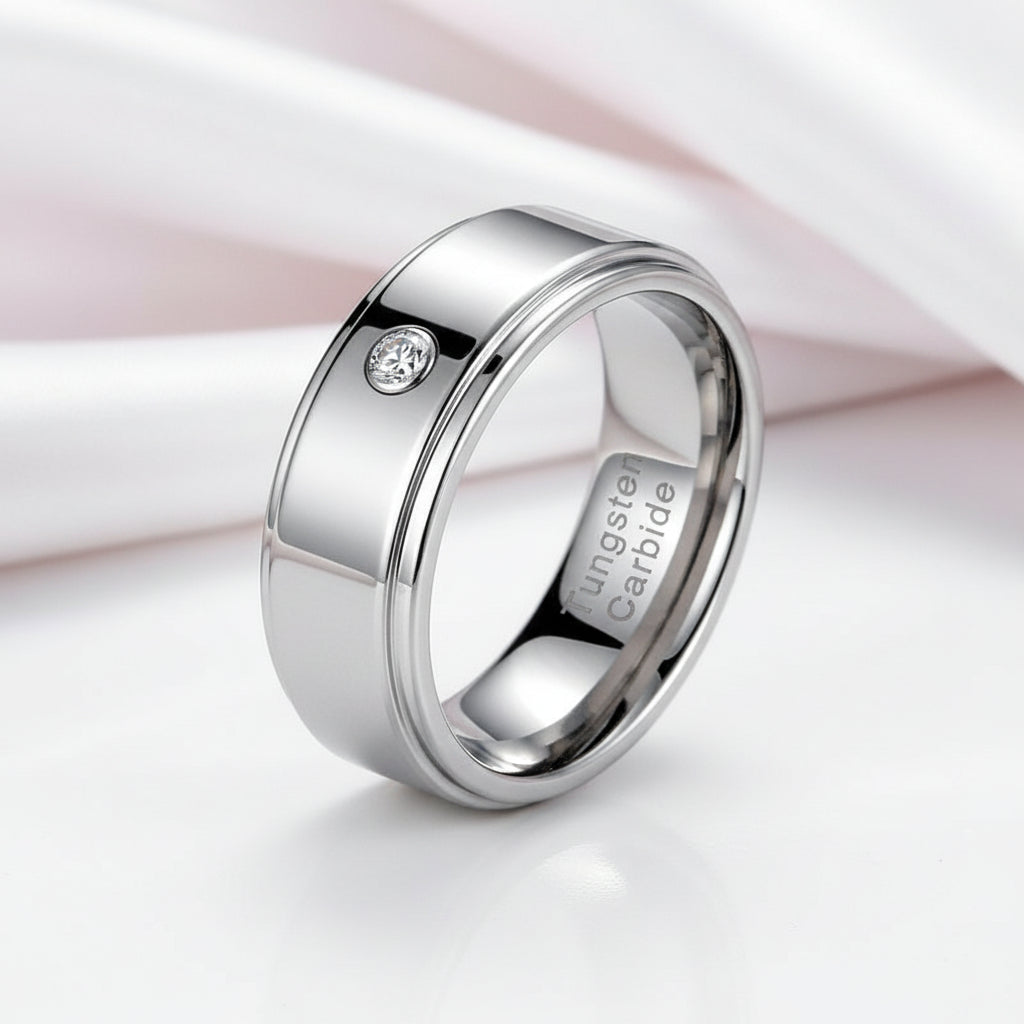 8mm Tungsten Carbide Men's Wedding Band with Diamond Option-Black Diamonds New York
