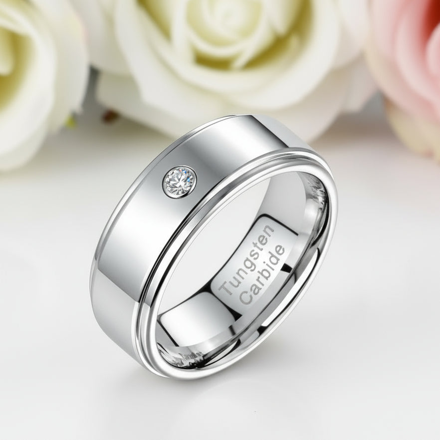 8mm Tungsten Carbide Men's Wedding Band with Diamond-Black Diamonds New York