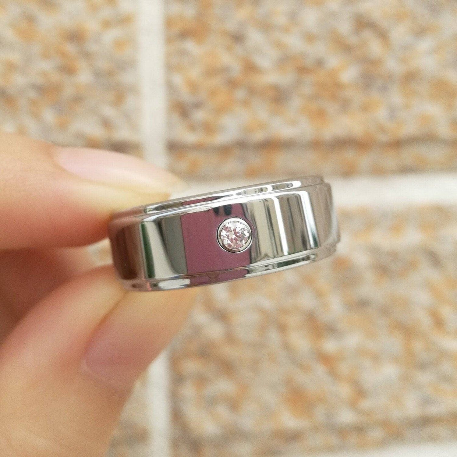Tungsten Carbide 8mm White Zircon Ring Band