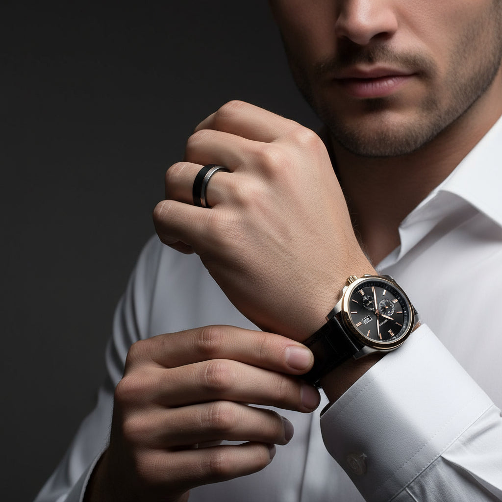 Tungsten Carbide Multi Color Wedding Band-Black Diamonds New York