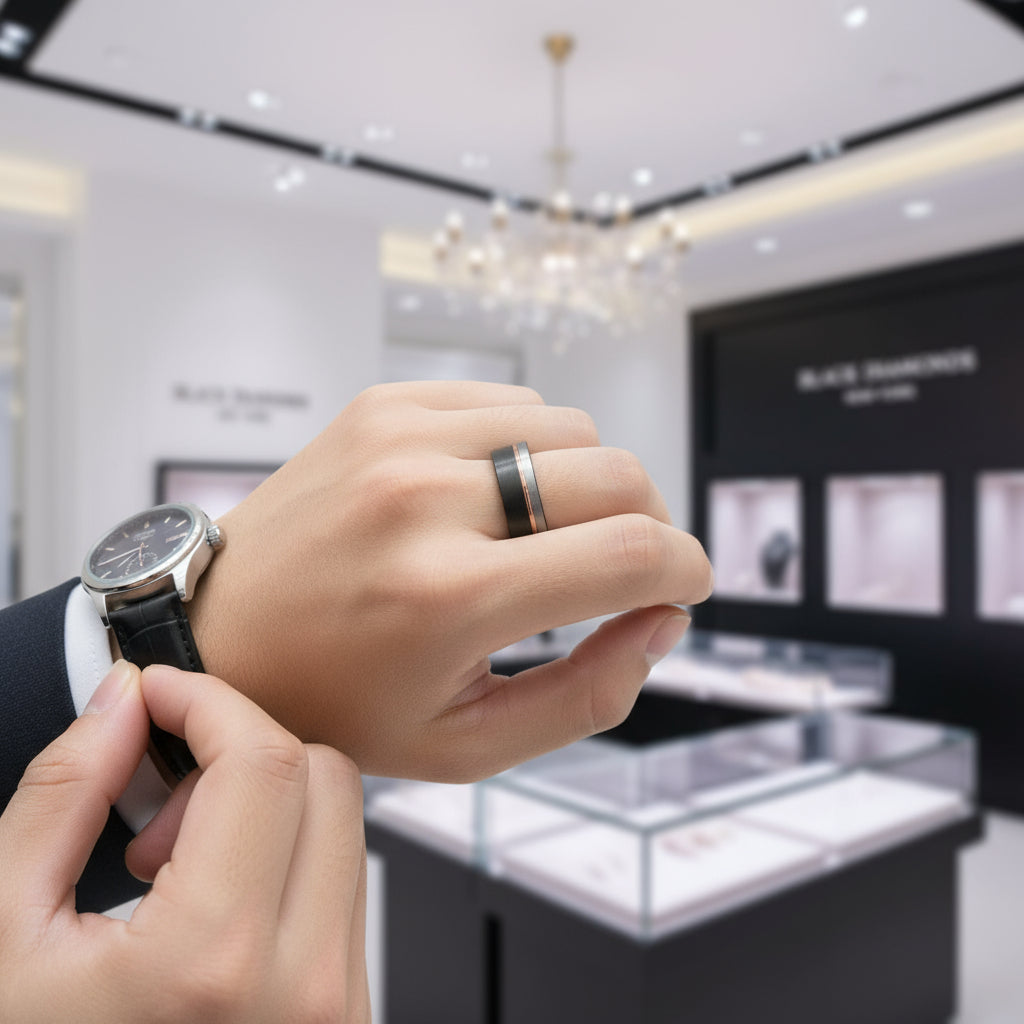 Tungsten Carbide Multi Color Wedding Band-Black Diamonds New York