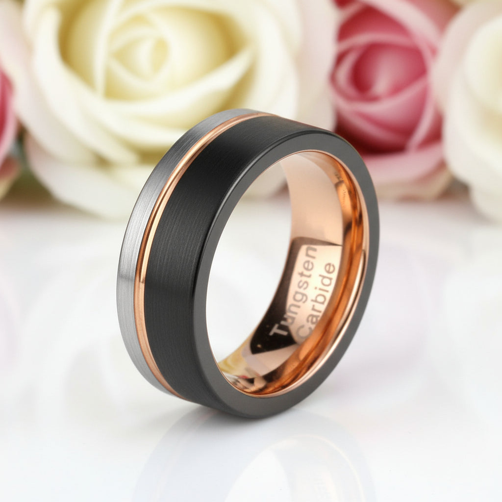 Tungsten Carbide Multi Color Wedding Band-Black Diamonds New York