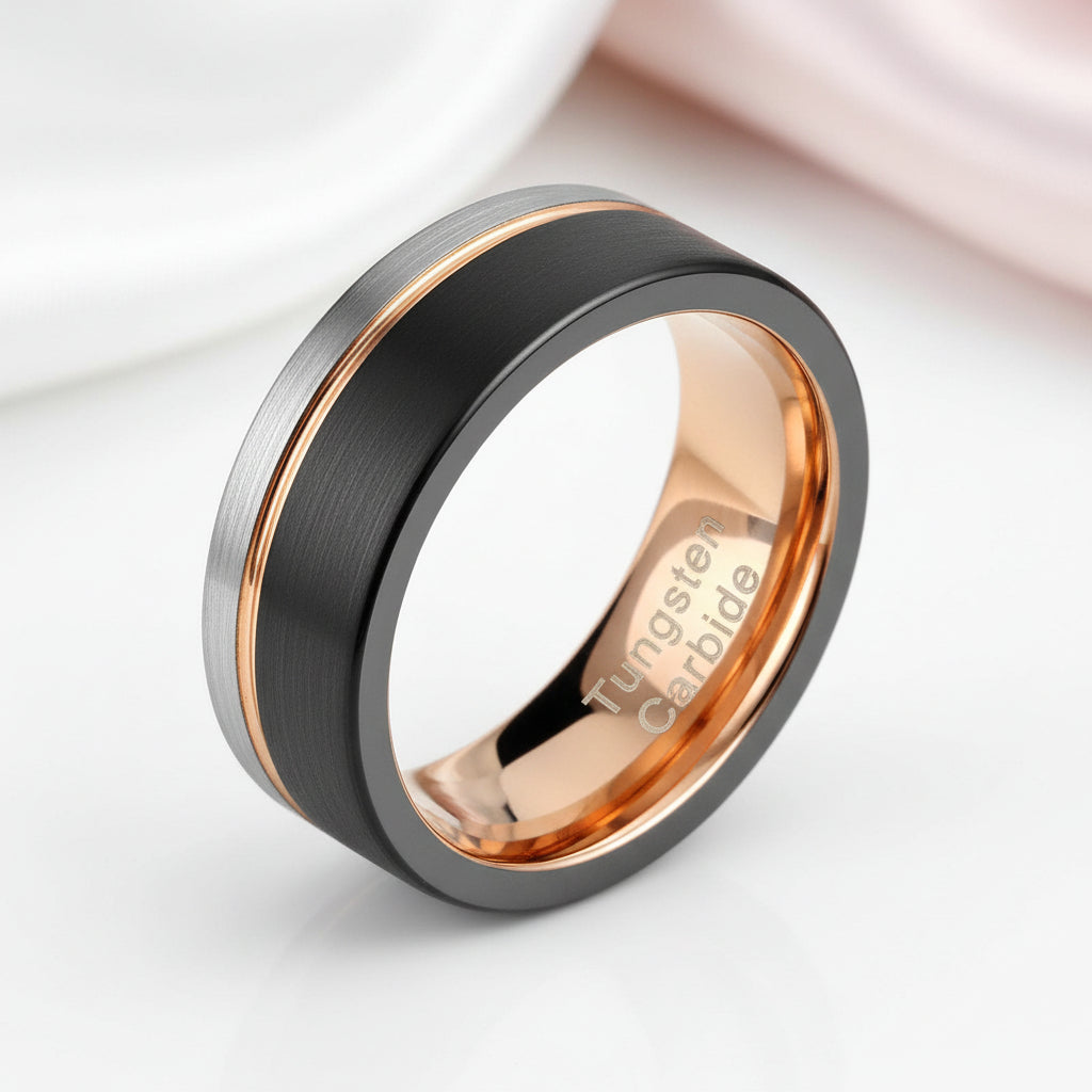 Tungsten Carbide Multi Color Wedding Band-Black Diamonds New York