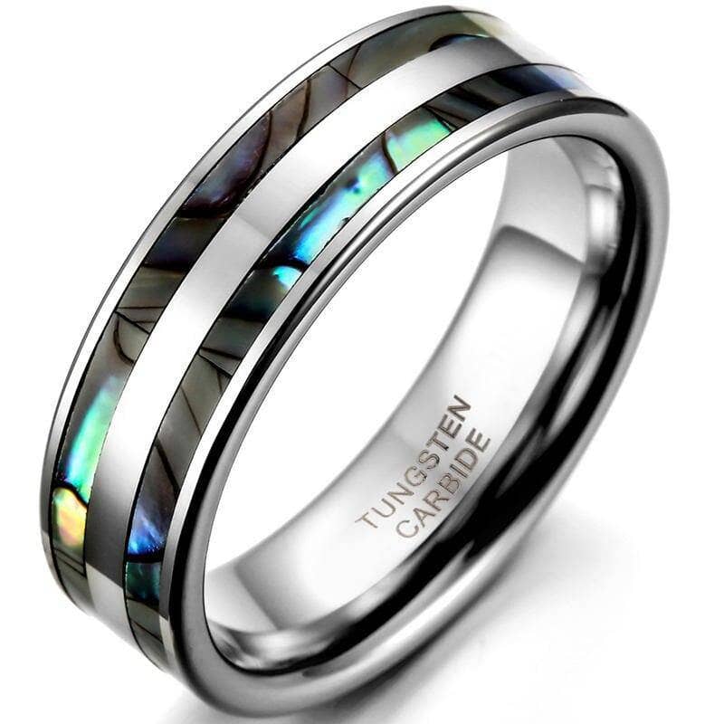 Tungsten Carbide Ring with Double Abalone Shell Inlay Men's Ring-Black Diamonds New York