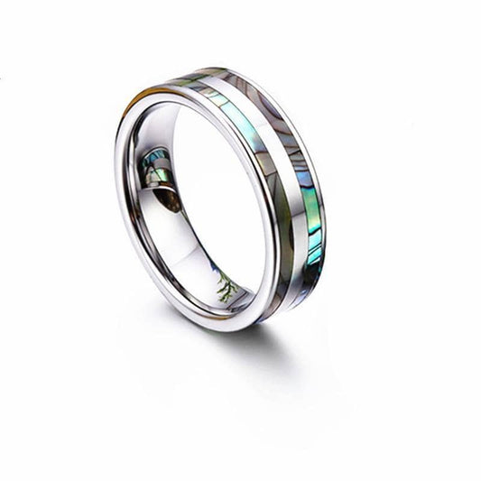 Tungsten Carbide Ring with Double Abalone Shell Inlay Men's Ring-Black Diamonds New York