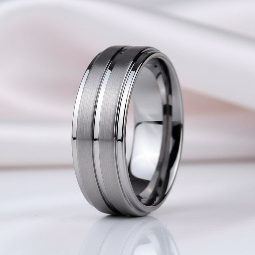 Tungsten Carbide Rings For Men 8mm Wedding Band-Black Diamonds New York