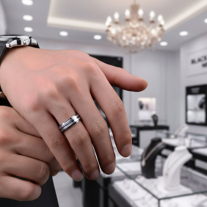 Tungsten Carbide Rings For Men 8mm Wedding Band-Black Diamonds New York