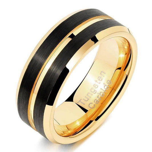 Tungsten Carbide Rings For Men Black and Gold Ring 8mm Wedding Band-Black Diamonds New York