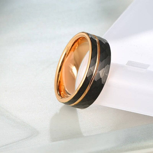 Tungsten Carbide Wedding Ring in Two-Tone Brushed Black & Rose Gold - Black Diamonds New York