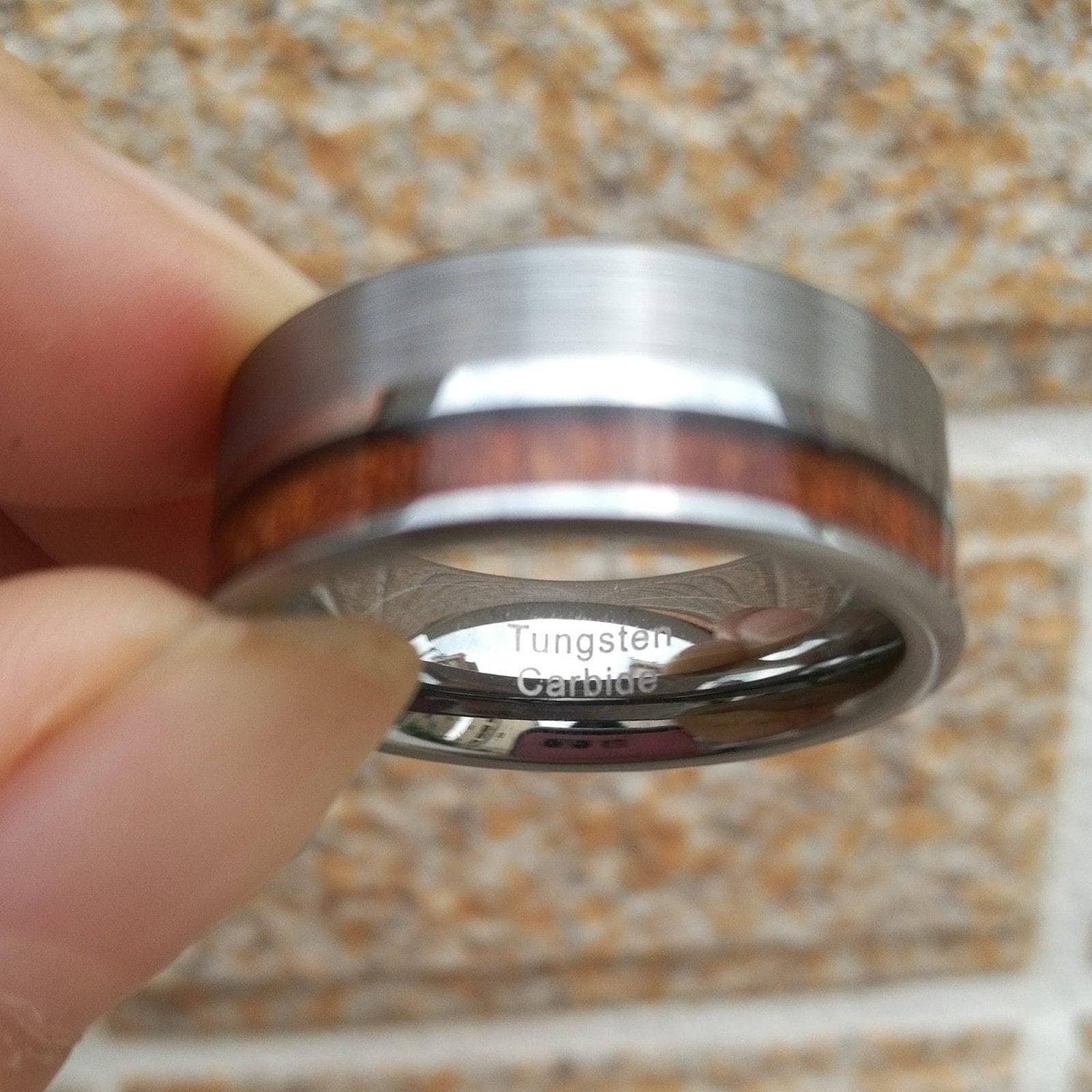 Tungsten Carbide Wood Color Brushed Ring