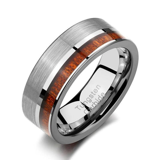 Tungsten Carbide Wood Color Brushed Ring-Black Diamonds New York