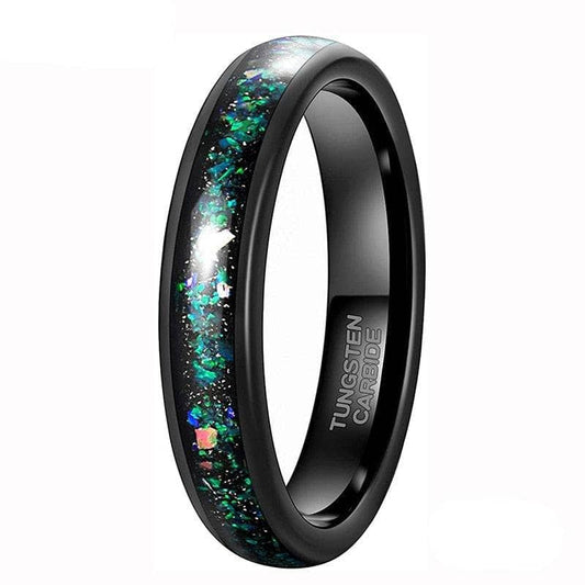 Tungsten Wedding Band with Multi-Colors Opal Inlay-Black Diamonds New York