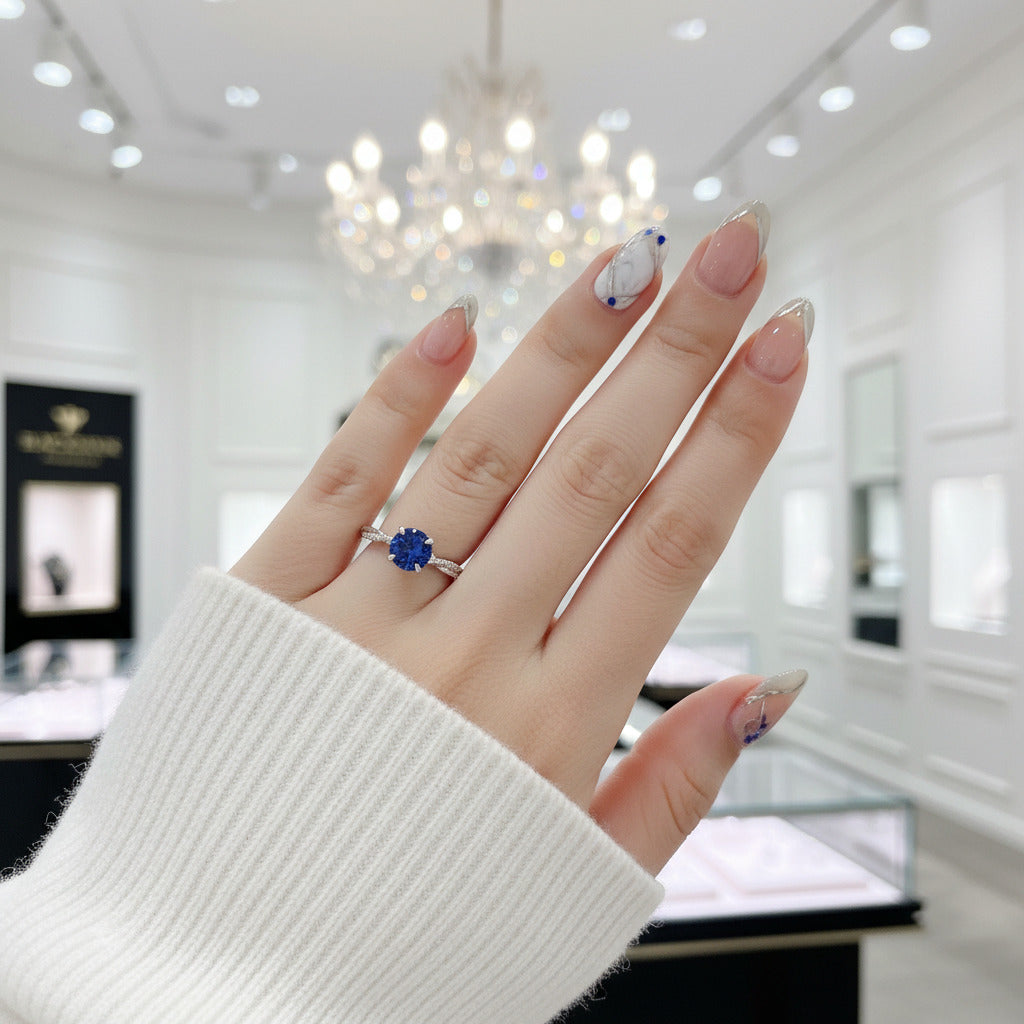 Twist 1.25 Carat Blue Sapphire Round Cut Promise Ring-Black Diamonds New York