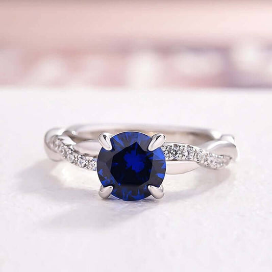 Twist 1.25 Carat Blue Sapphire Round Cut Promise Ring - Black Diamonds New York