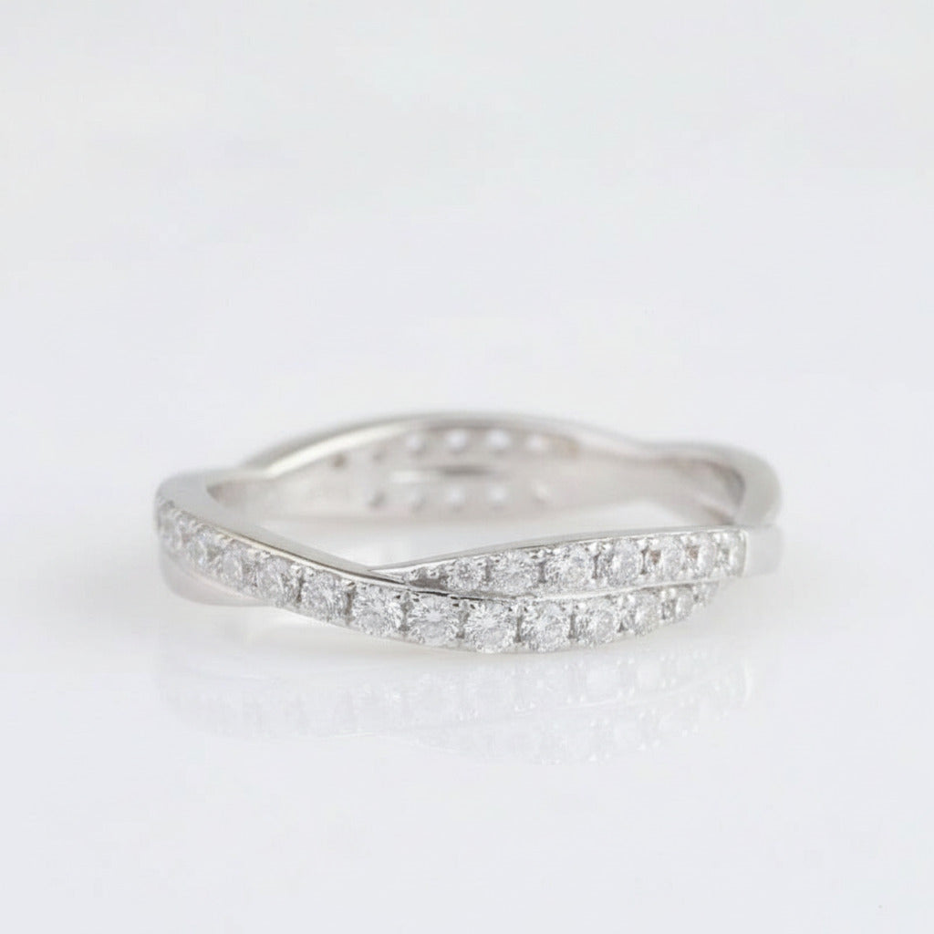 Twist 14K White Gold Diamond Option Stack Half Eternity Wedding Band-Black Diamonds New York
