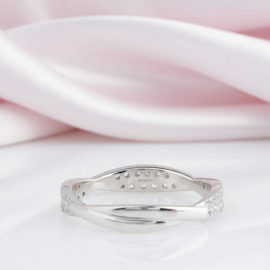 Twist 14K White Gold Diamond Stack Half Eternity Wedding Band-Black Diamonds New York