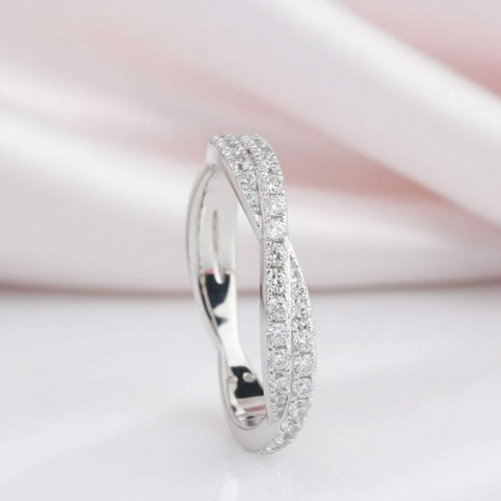 Twist 14K White Gold Diamond Stack Half Eternity Wedding Band-Black Diamonds New York