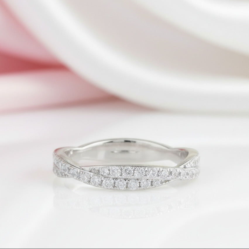 Twist 14K White Gold Diamond Option Stack Half Eternity Wedding Band-Black Diamonds New York