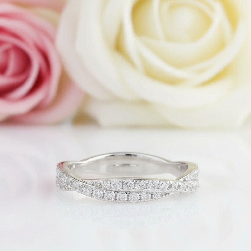 Twist 14K White Gold Diamond Stack Half Eternity Wedding Band-Black Diamonds New York