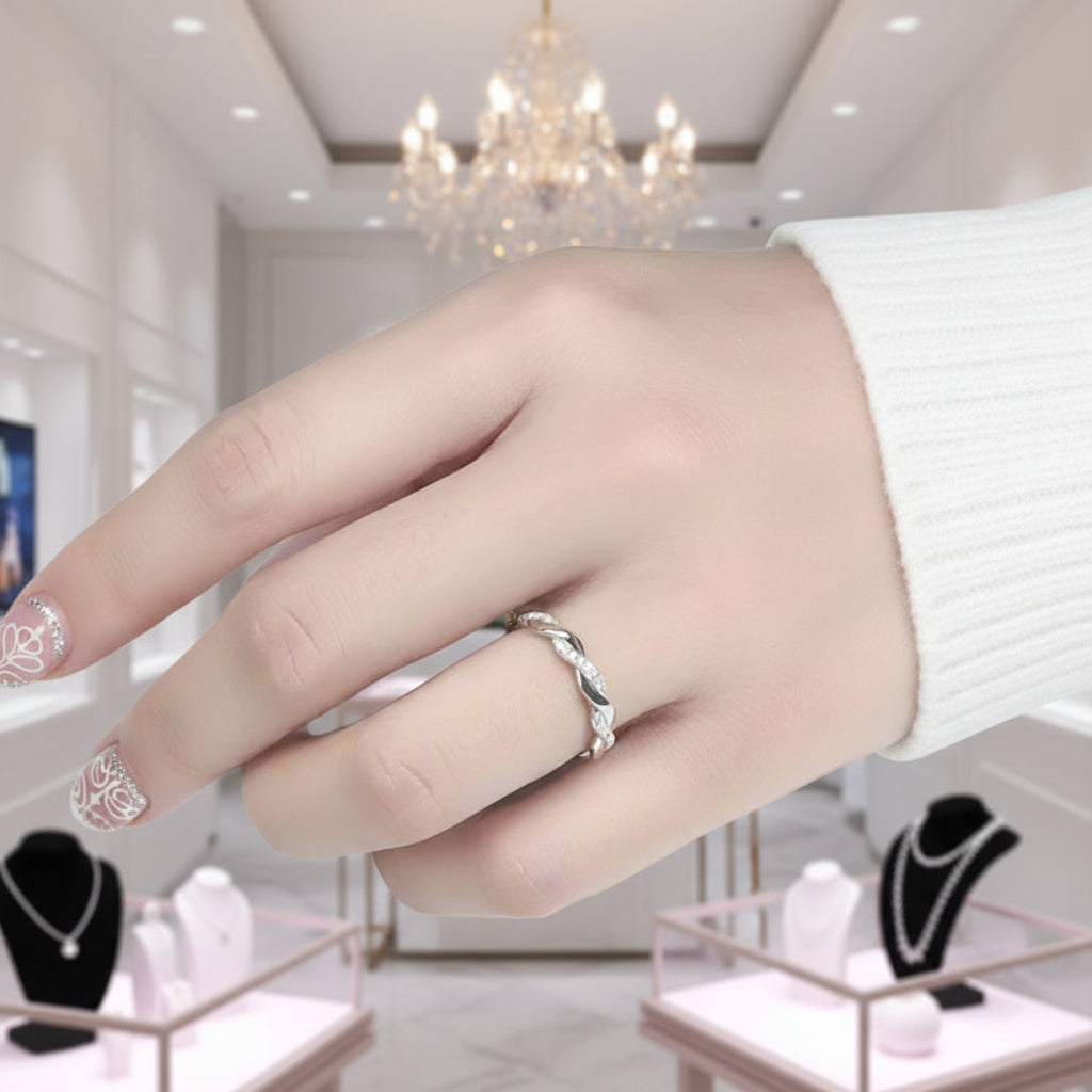 Diamond Option Stackable Twist Wedding Ring Band-Black Diamonds New York