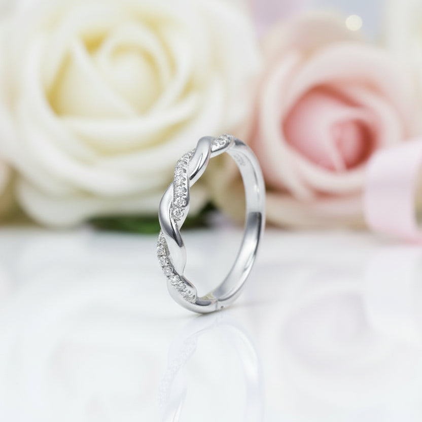 Diamond Option Stackable Twist Wedding Ring Band-Black Diamonds New York