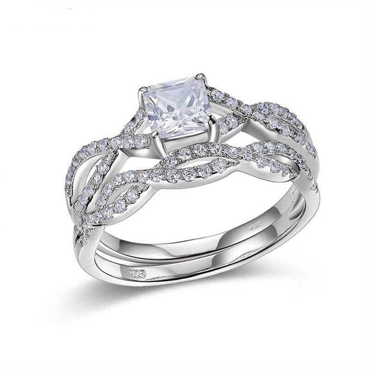 Twist Band Princess Cut Zirconia Ring Set - Black Diamonds New York