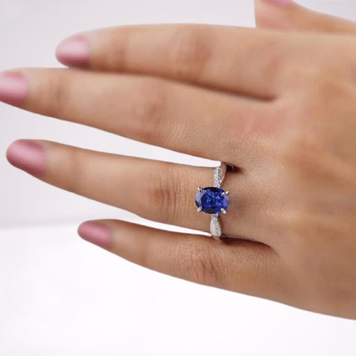 Twist Blue Sapphire Oval Cut Simulated Diamond Engagement Ring-Black Diamonds New York