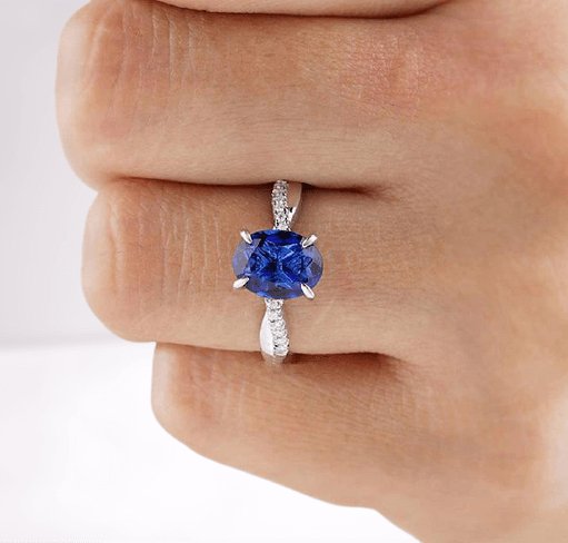 Twist Blue Sapphire Oval Cut Simulated Diamond Engagement Ring - Black Diamonds New York