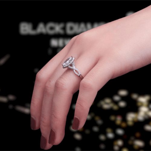 Twist Halo 1.5ct Marquise Cut Engagement Ring-Black Diamonds New York