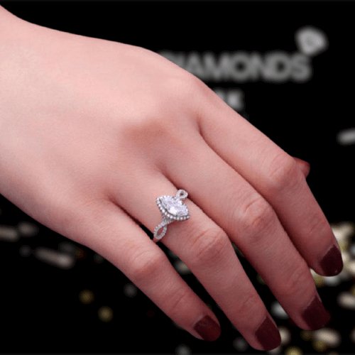 Twist Halo 1.5ct Marquise Cut Engagement Ring - Black Diamonds New York